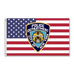 Tillbehör USA Flagg med New York Police Department NYPD USA SHIELD 3x5ft 150x90cm Anpassad flagga