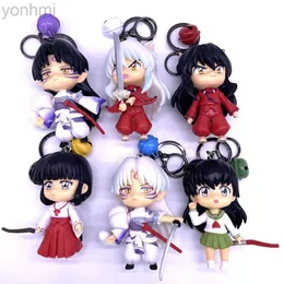 Action Action Toy Figures 6pcs/set 10cm inuyasha Q الإصدار sesshoumaru higurashi kagome kikyo keychain bell toys pendant pvc figure model keyholder ldd240314