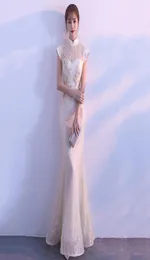 Branco bordado sereia chinês sexy lantejoulas festa oriental feminino cheongsam palco mostrar qipao elegante celebridade vestidos de banquete8060460