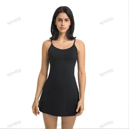 66 vestido de tênis anti-brilho de duas peças, amigável para a pele em U, alta elasticidade, sutiã confortável, esportes, roupas de ioga ao ar livre, alças finas de primavera/verão