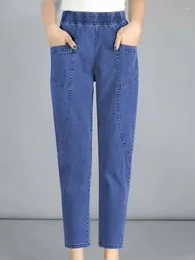 Kvinnors jeans vintage hög midja fotledslängd harem elastisk denim byxor stor storlek 4xl mamma rak vaqueros casual baggy spodnie