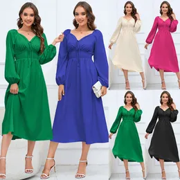 2024 New V-Neck Slim Fit Reclesment Sleeve Women 's Long Dress Barge