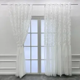 Vorhänge Französisch Romantische 3D Rose Weiß Tüll Rock Vorhänge Für Luxus Wohnzimmer Schlafzimmer Fenster Kleiderschrank Partition Hause Dekoration