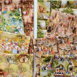 Tygtecknad fox skogsfamilj tryck animation bomullstyg för barnkläder handbok dekorativ bakgrund trasa
