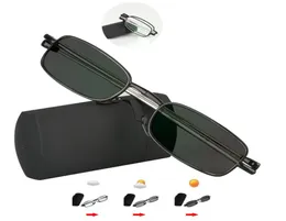 Övergång Sun Pochromic Reading Glasses Män kvinnor unisex Slim Mini Folding Läsglasögon Portable Cases Lunettes de Lecture7371530