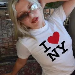 クロップトップ私はニューヨーク2000年代のストリートウェアハラジュク女性Tシャツsシャツy2kファッションレタープリントかわいいベイビーティーガールズスリム240312