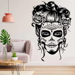 Adesivos Dia do Dead V2 Design Vinil adesivo de parede Rose Sugar Skull fêmea feminina mexicana sala de estar quarto art deco adesivo mural kl3