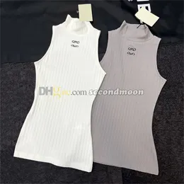 Seksi Halter Vest Kadın Tasarımcı İşlemeli Tanklar Yaz Sıkı Örgüler Üst Düzgün Stil Spor Tees