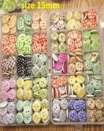 mixed 100 pcs 30 styles 15mm 2hole Dots and Stripes Printed Wooden button Sewing Scrapbooking Crafts accessory6577793