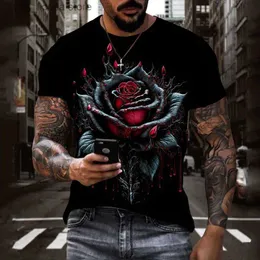 T-shirt da uomo T-shirt vintage da uomo Red Rose Flower Stampa 3D Casual Ts Short Slve Magliette da uomo oversize T-shirt Abbigliamento Top Estate Y240314