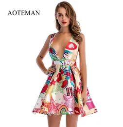 Aoteman Summer Dress Women Sexy Muther Style Aline Deep V Mini Vest Dress Vintage女性エレガントなショートパーティードレスY200934933053