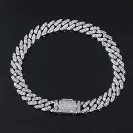 Hip Hop 8mm Flip Buckle Single Row Zircon Cuban Chain Trendy Märke Personliga mäns armbandsmycken