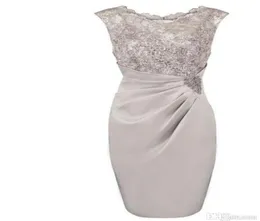 Servizio di vendita abiti da madre della sposa scollo rotondo in chiffon al ginocchio in stock con pizzo in rilievo5655456