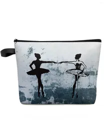 Sacos cosméticos menina bailarina parede grande capacidade saco de viagem portátil bolsa de armazenamento de maquiagem feminina caso de lápis à prova dwaterproof água