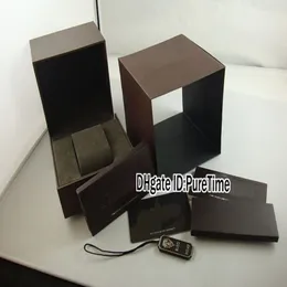 Alta qualidade nova caixa de relógio marrom original inteira caixa de relógio das mulheres dos homens com cartão certificado presente saco de papel gcbox barato pureti291e