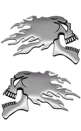 2PCSPAIR 3D Chrome Ghost Fire Skull head Auto Motorcycle Car Sticker Emblem Emblem For Haley Honda Kawasaki Suzuki3918185