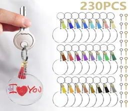 230st Nyckelring DIY Clear Circle Discs Keychains Making Kit Metal Acrylic Round Keyrings Blanks Tassel Pendant As Party Favors9028778