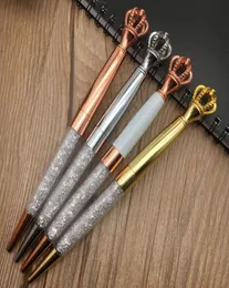 Ny Diamond Crown Ball Point Pennor Klassisk färg Rosegold Silver Gold Metal Pen With Bling Little Crystal Student Writing Gift9004019