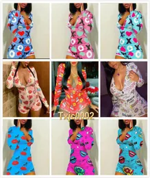Women Jumpsuits Designer Onesies Sexiga bokstäver Tecknad mönster tryckt pajama mager vneck korta nattkläder damer casual rompers3917864