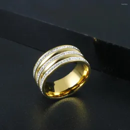 Hochzeit Ringe Mode Glänzende Volle 3 Reihe Kristall Strass Ring Für Frauen Edelstahl Luxus Finger Trendy Schmuck 2024