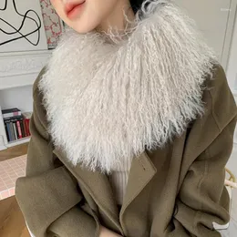 Scarves Tan Wool Long Scarf Winter Real Collar Thick Fashion Female Genuine Tibet Sheep Fur Natural