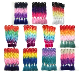 Kanekalon Four Tone Braiding Hair Extensions Purple Pink Red Blue Blonde Jumbo Crochet Braids Hair 24インチ100G1295417