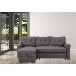 Destiny 84" Dark Gray Linen Reversible Sleeper Sectional Sofa with Storage Chaise Stocked the US, Delivered in 5 Days.