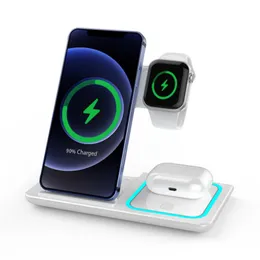 15W 3 في 1 محطة شاحن الشحن اللاسلكية متوافقة مع iPhone 15 14 13 12 11 Smart Apple Watch Airpods Pro Qi Fast Chargers مع عبوات البيع بالتجزئة