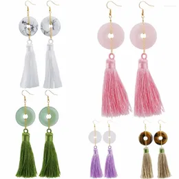 أقراط التدوير Tumbebeelluwa Round Donut Mamulet Stone Tassel Hook Long for Women