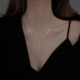 14K żółte złoto proste okrągłe koraliki długie grzywki Naszyjnik Łańcuch Long Geometryczne Łańcuch Women Custom Jewelry Choker Naszyjnik