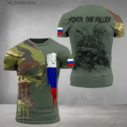 T-shirty męskie vintage rosyjska flaga 3D Męskie koszulki Summer Rosja weteran Strtwear O-Neck Short Slve Lux T Shirt Mens Ubranie Y240314