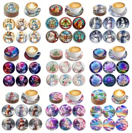 Stitch 6pcs DIY Diamond Målning Christmas Coaster Cup Isolation Pad Nonslip Rhinestone broderi Coaster Diamond Art Craft Gift