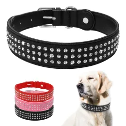 Halsbänder Strass Hundehalsband Bling Kristall Nieten Haustierhalsband 2 Lagen Leder Hundehalsband für große Hunde Pitbull Deutscher Schäferhund XL