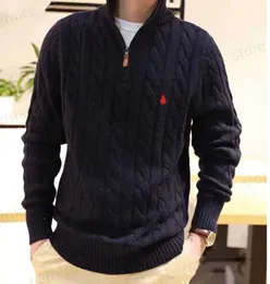 メンズセーターセーターデザイナーポロハーフジッパーラルフパーカー長袖編み馬のツイストハイカラー男性女性ローレンス刺繍78yh