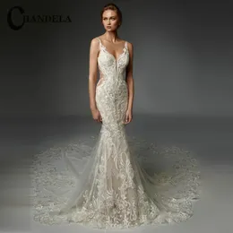 CHANDELA Champagne Mermaid Wedding Dresses Appliques Spaghetti Straps Bridal Gown Vestidos De Novia Personalised For Women 240313