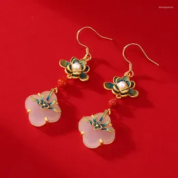 DANGLE EARRINGS 2024 트렌드로 그린 에나멜 로터스 술집 모방 hetian jade ear studs 여성 긴 교수형 bijouterie