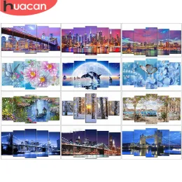 Stitch HUACAN Diamond Painting 5pcs/set landscape Needlework Cross Stitch Full Square Diamond Embroidery Multipicture Gift