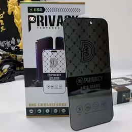 Protetor de tela para iPhone 15 Pro Max 14 Plus 13 Mini 12 11 XS XR X 8 7 SE ESD ANTI-ESTÁTICO Privacidade Vidro Temperado HD Anti Estático Anti Espião Brilho Protetor de Filme de Cobertura Completa