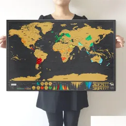 Pinturas Grande Mundo Scratch Off Mapas Pintura de Parede - Revestimento de Camada de Folha Personalizado Perfeito Travel Tracker Poster para Aventura D Dhmcj