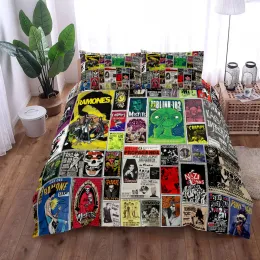 Definir retro dos anos 80 Punk Memory Duvet Set Set King Queen Double Full Full Twin Single Size Cama Linho Definir cortinas puras