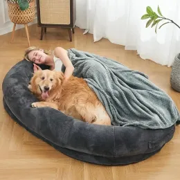 Коврики Xiecuva для собачьей кровать для людей для людей, гигантская собачья кровать для людей, носовой кровать темно -серый, черный 72 "x48" x10 "