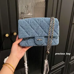 Summer 2024 Designer CC One Shoulder Bag Denim Bag Camellia Pattern Classic Clamshell Bag Silver Chain Tote Crossbody Bag