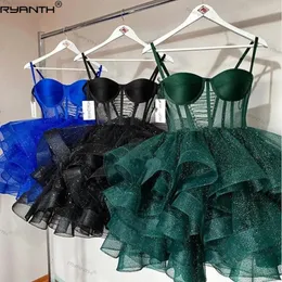 Ryanth brilhante fúcsia vestido de baile suspensórios coquetel vestido de baile sexy elegância mini curto sem costas tecido traseiro 240320