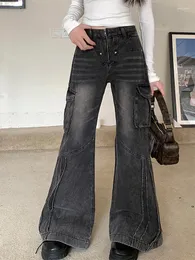 Kadınlar Kot Siyah Gotik Kargo Bolgy Estetik Vintage Kovboy Pantolon Harajuku Büyük boy kot pantolonlar y2k 2000s Geyik Giysileri