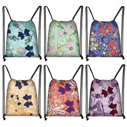 Drawstring Lovely Bowknot Printing Bag Girls Fashion Ryggsäck för Travel Softback Storage Bags Ladies Shopping