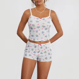 Mulheres Tracksuits Mulheres Verão Dois Peça Set Strapless Tube Top Elástico Cintura Shorts Cartoon Urso Impressão Peito Envoltório Backless Loungewear