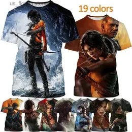 Erkek Tişörtleri Yaz Yeni Moda T-Shirt Klasik Video Oyunu Tomb Raider 3D Baskı Kısa Sökülmüş Yuvarlak Boyun Tişörtleri Hip-Hop Trend Unisex Top y240321