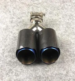 1 PC Car Shiny Carbon Muffler Tip Y Shape Double Exit Exhaust Pipe For Akrapovic Mufflers Nozzle Blue Stainless Steel1066680