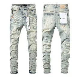 Lila varumärke jeans mens high street jeans oroliga jeans tvättade vatten raka benbyxor