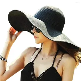 Berretti Moda Cappelli di paglia flosci Cappello da sole Protezione a tesa larga Tinta unita Accessori da donna a tesa larga per esterno da donna